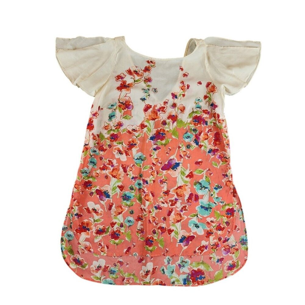 Anthropologie Maeve Ludivoca Floral 100% Silk Tunic Top Flutter Sleeve V-back XS